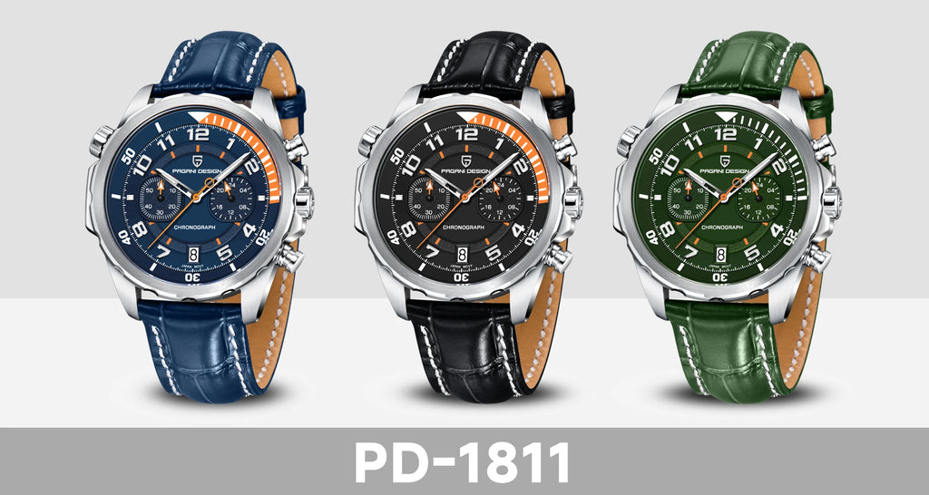 Relógio de pulso mecânico masculino PAGANI Design VK64 automático com pulseira de PU e cristal de safira (PD1811)