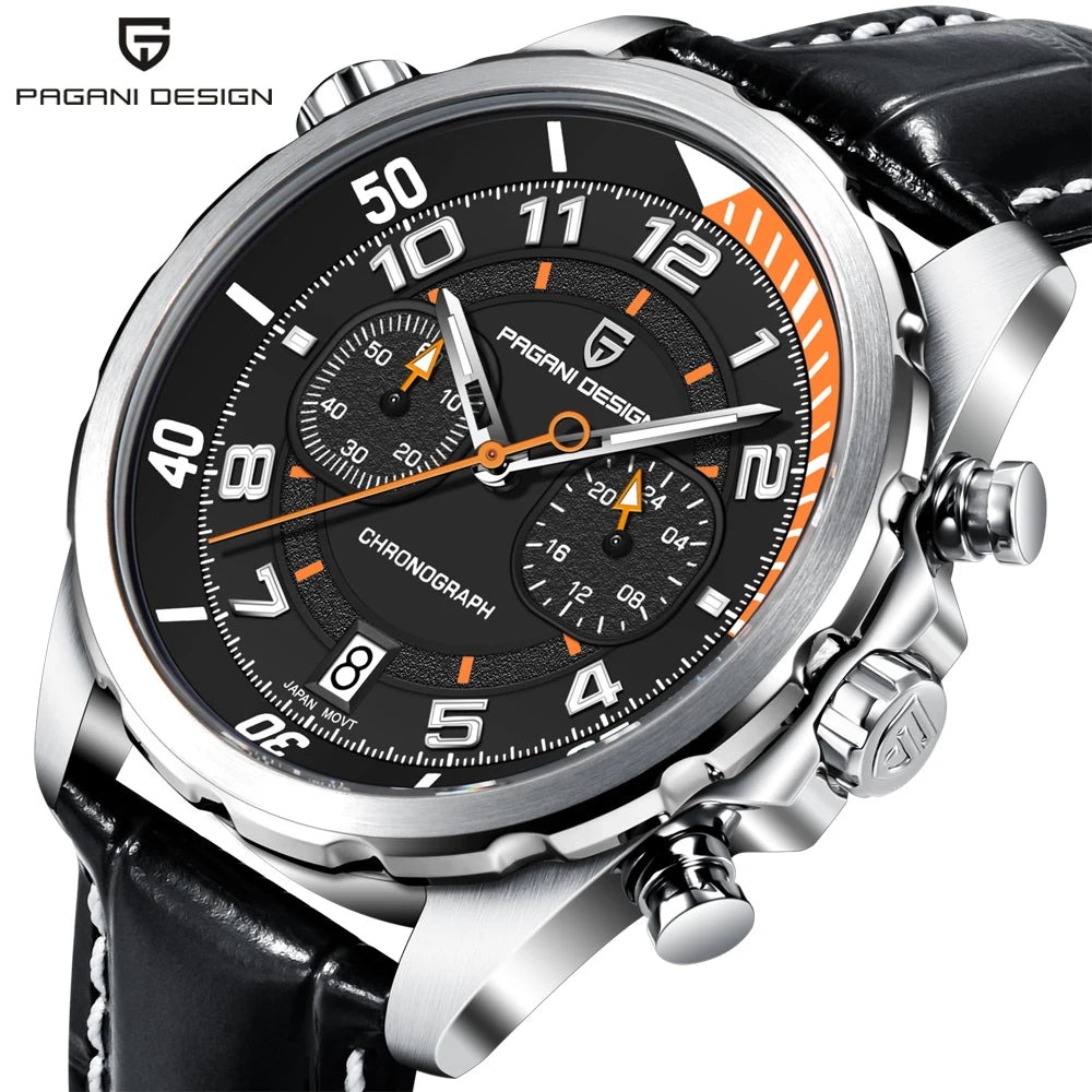 Relógio de pulso mecânico masculino PAGANI Design VK64 automático com pulseira de PU e cristal de safira (PD1811)