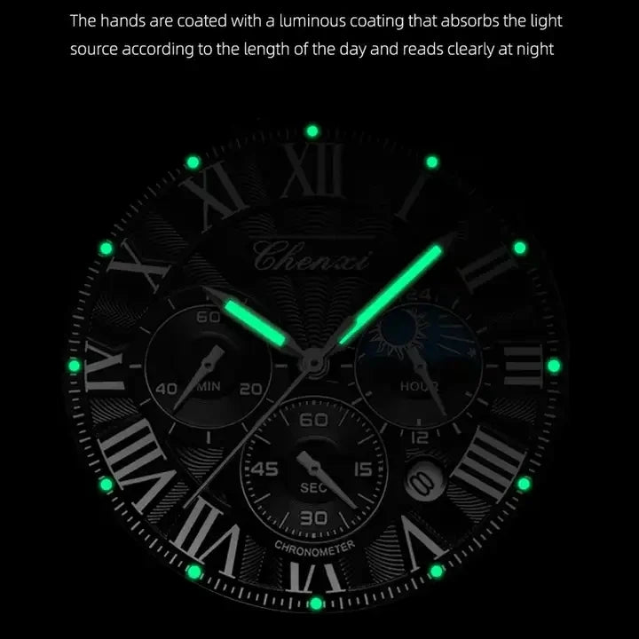 Relógio masculino de luxo multifuncional CHENXI, quartzo, à prova d'água, luminoso, novo, top de linha, cronógrafo, esportivo, de pulso.