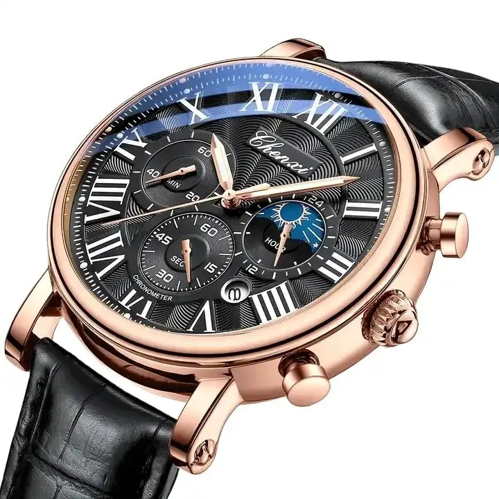 Relógio masculino de luxo multifuncional CHENXI, quartzo, à prova d'água, luminoso, novo, top de linha, cronógrafo, esportivo, de pulso.