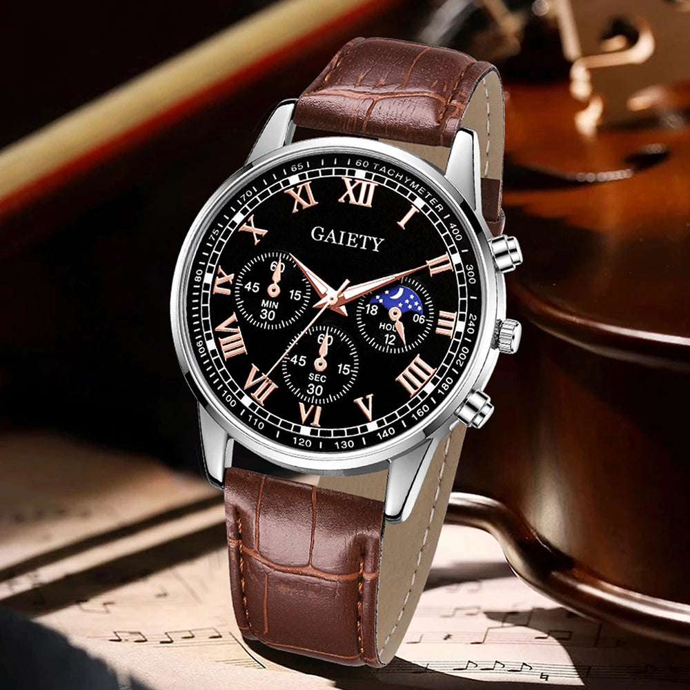 Conjunto de 1 Relógio Masculino Fashion, Versátil, Retrô, Clássico, Quartzo, Ideal para Combinar com Roupas do Dia a Dia ou como Presente em Datas Comemorativas.