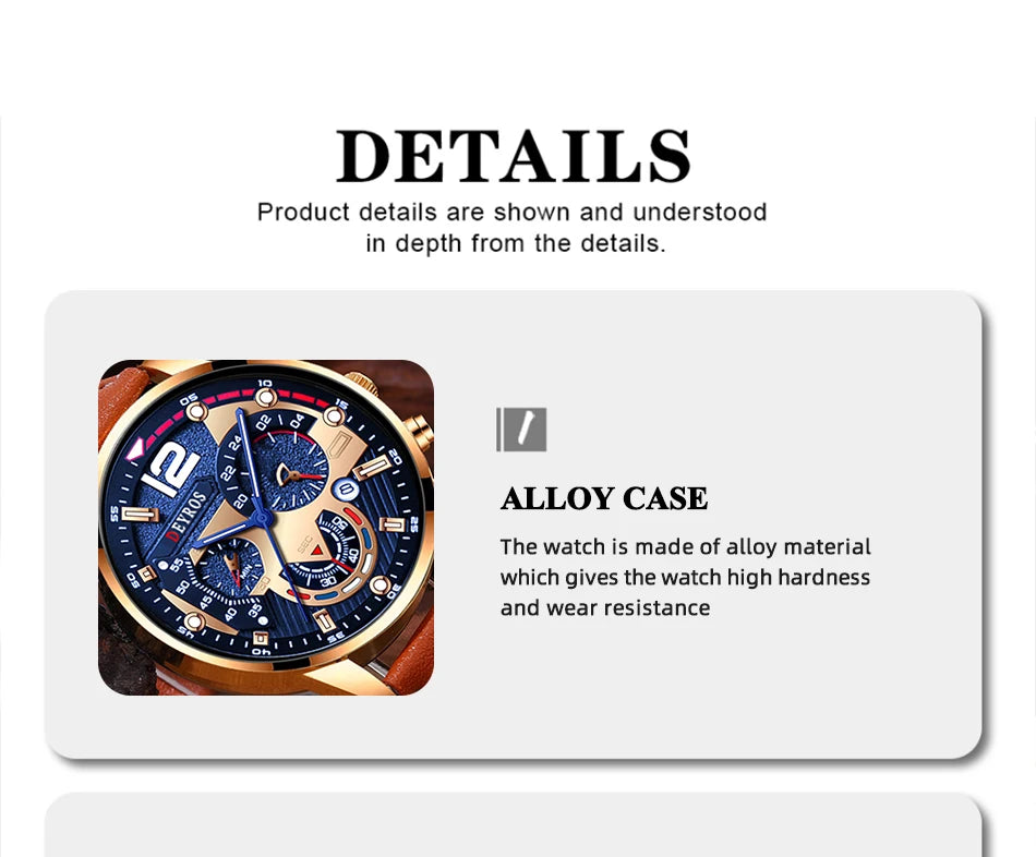 Conjunto de 2 Relógios Masculinos de Luxo com Calendário, Estilo Casual e Elegante, em Couro Marrom, com Mecanismo de Quartzo e Pulseira de Couro.