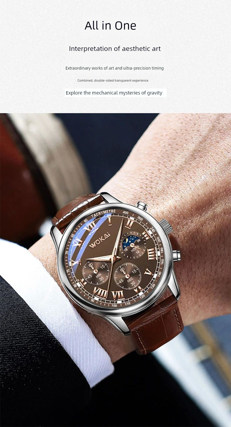 Relógio de pulso masculino casual de alta qualidade WOKAI, com movimento de quartzo e luminescência.