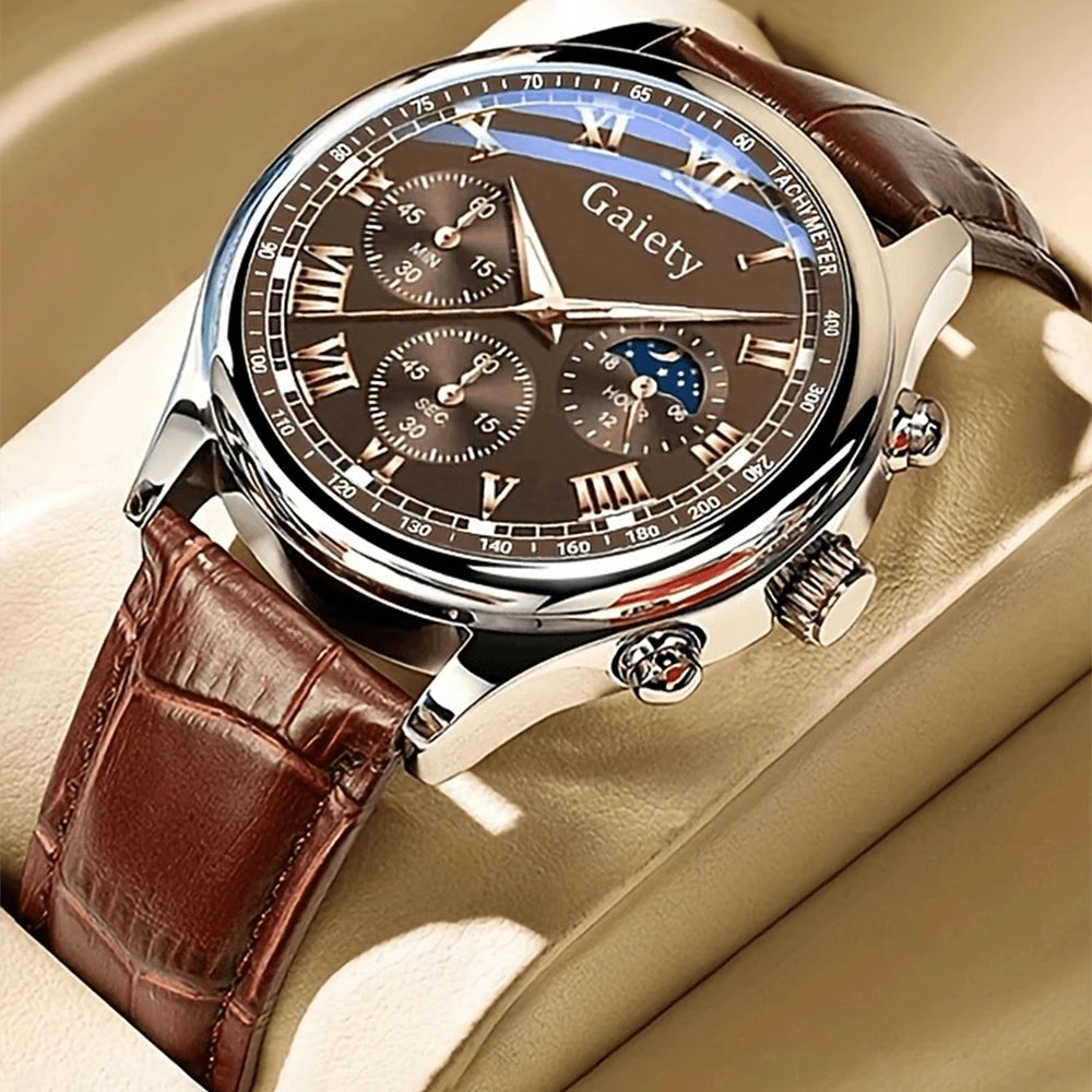 Conjunto de 1 Relógio Masculino Fashion, Versátil, Retrô, Clássico, Quartzo, Ideal para Combinar com Roupas do Dia a Dia ou como Presente em Datas Comemorativas.