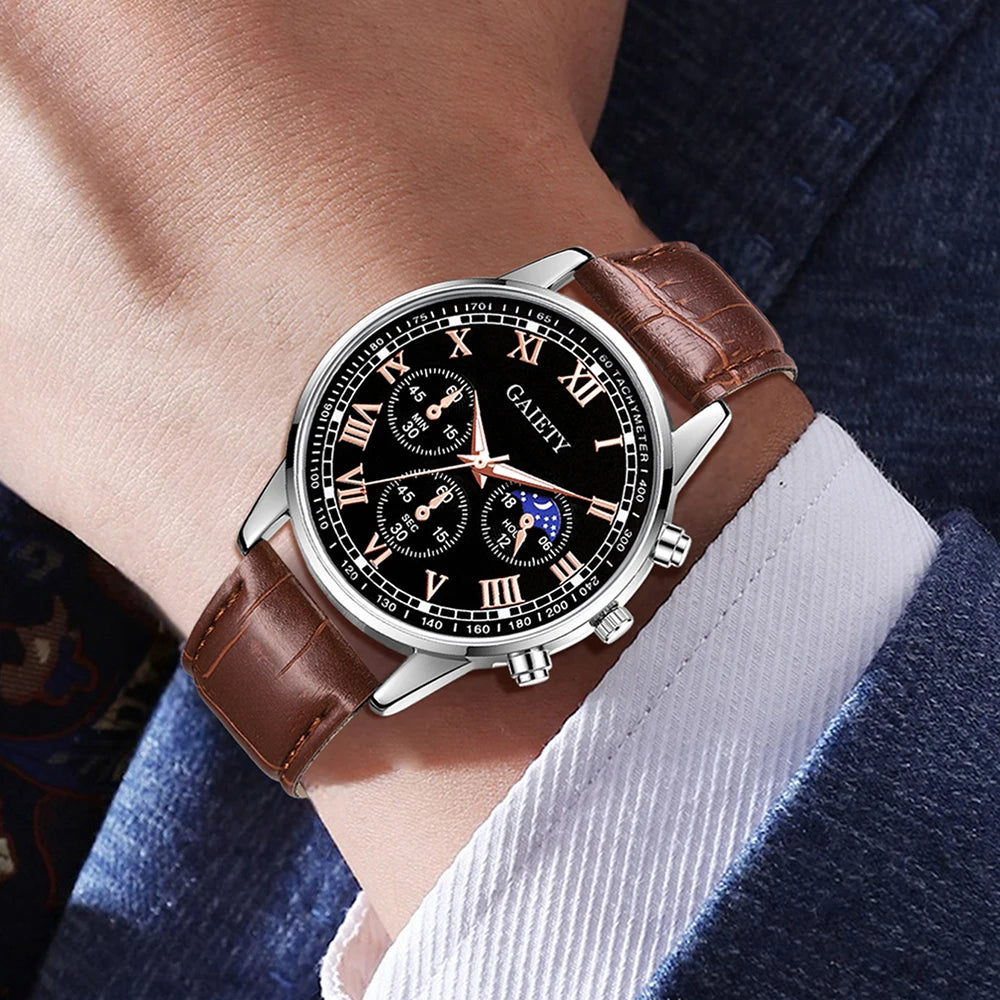 Conjunto de 1 Relógio Masculino Fashion, Versátil, Retrô, Clássico, Quartzo, Ideal para Combinar com Roupas do Dia a Dia ou como Presente em Datas Comemorativas.