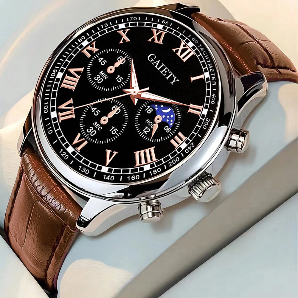 Conjunto de 1 Relógio Masculino Fashion, Versátil, Retrô, Clássico, Quartzo, Ideal para Combinar com Roupas do Dia a Dia ou como Presente em Datas Comemorativas.