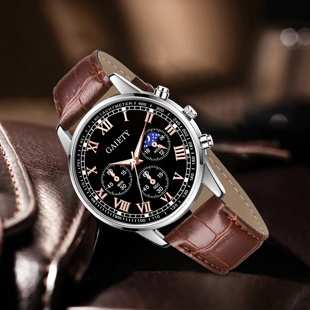 Conjunto de 1 Relógio Masculino Fashion, Versátil, Retrô, Clássico, Quartzo, Ideal para Combinar com Roupas do Dia a Dia ou como Presente em Datas Comemorativas.