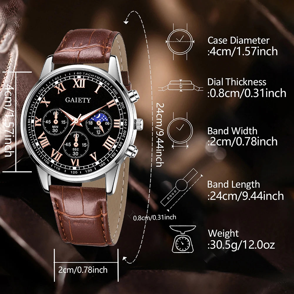 Conjunto de 1 Relógio Masculino Fashion, Versátil, Retrô, Clássico, Quartzo, Ideal para Combinar com Roupas do Dia a Dia ou como Presente em Datas Comemorativas.